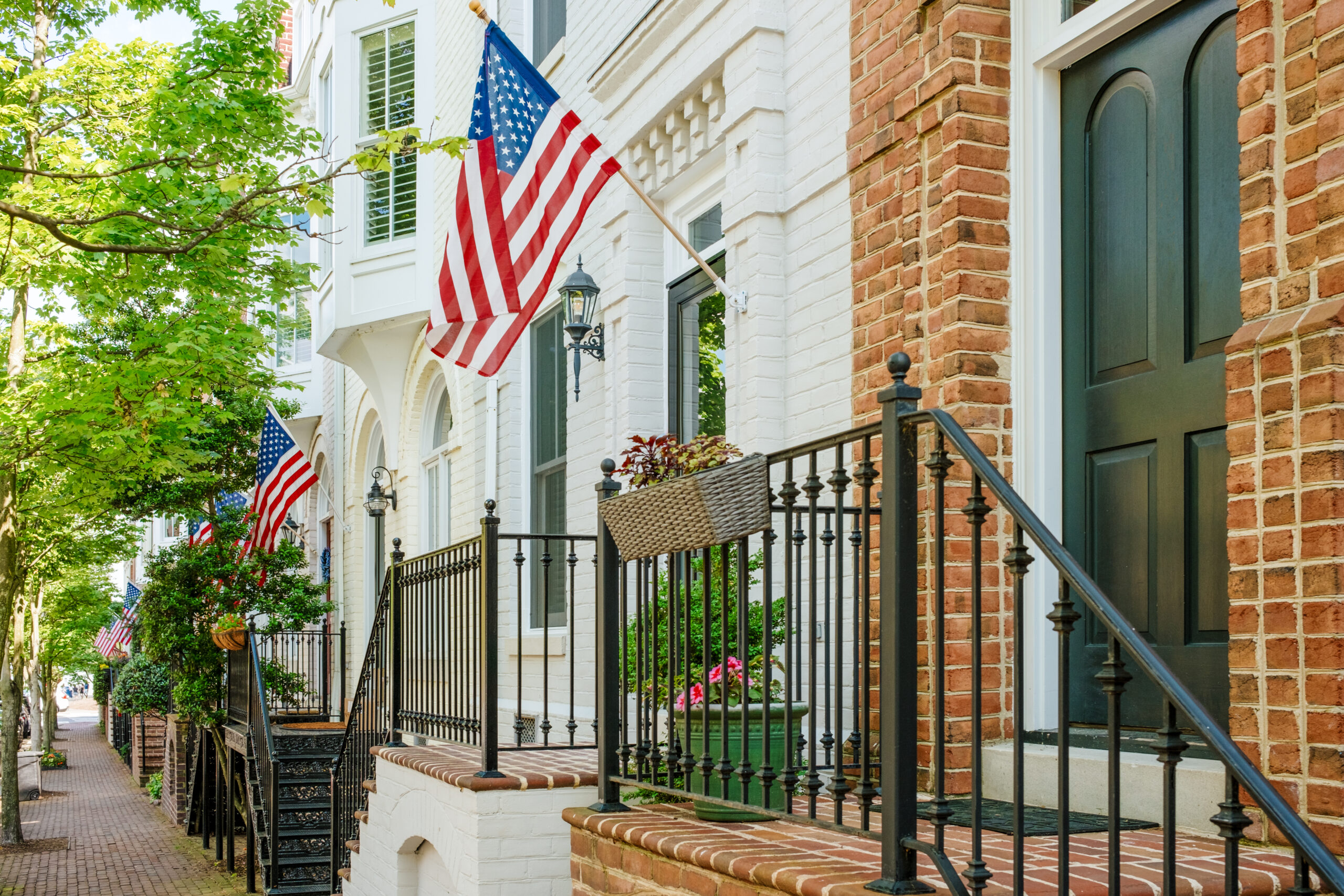 American flag on a front porch
